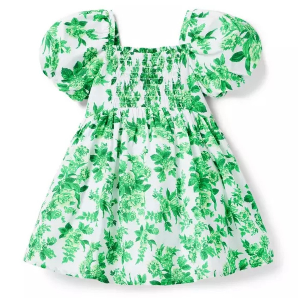 Janie and Jack Green Floral Puff Sleeve Dress